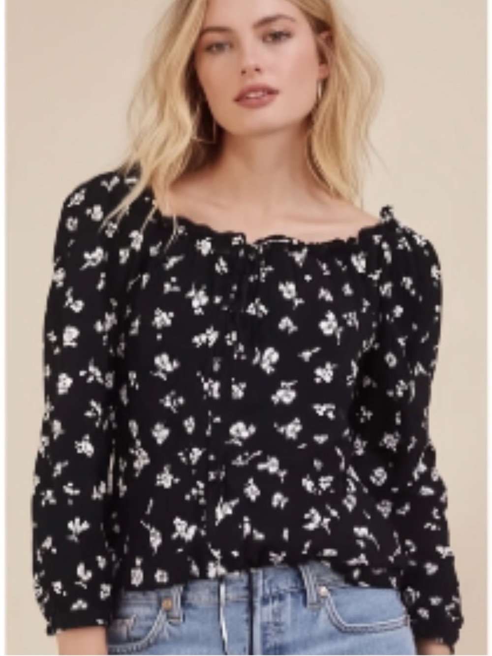 Sweet Baby Jamie Black Floral Smocked Square-Neck Blouse